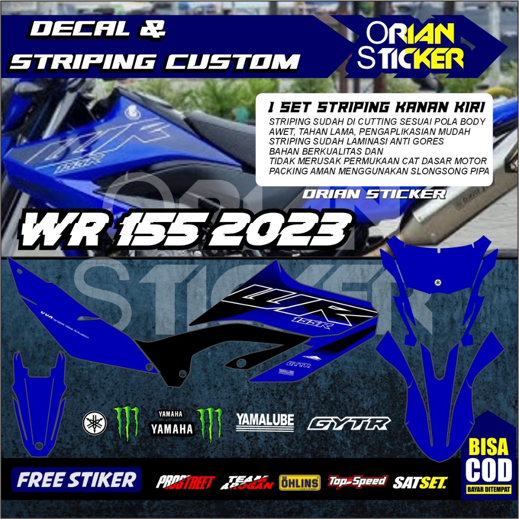 Putih HITAM Striping wr155 155 2021/2022 original blue black / original wr 155 สติกเกอร์สีดําและสีขา