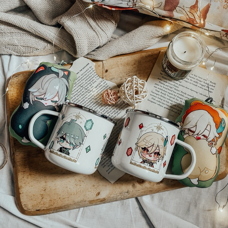 Fanmerch Genshin Impact Alhaitham & Kaveh Chibi แก้วเคลือบ 3 ด้านที่แตกต่างกัน