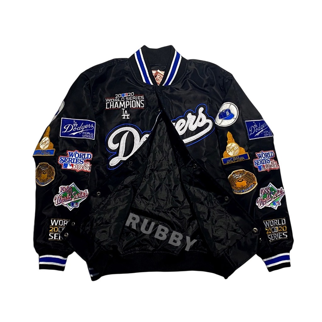 RUBBY - LOS ANGELES DODGERS VARSITY BOMBER JACKET สําหรับผู้ชายและผู้หญิง FULL EMBROIDERY PREMIUM DI