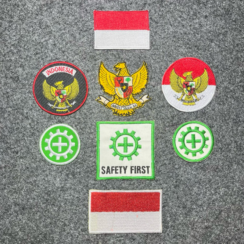 EMBROIDERED EMBLEM PATCH / INDONESIA GARUDA / FLAG / SAFETY FIRST