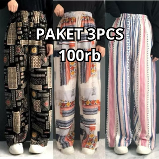 Threelook - Paket Hemat 3 Pcs Celana Kulot Hommy Rayon Viscose Marshanda Model Remaja Kekinian Motif Terbaru 2025