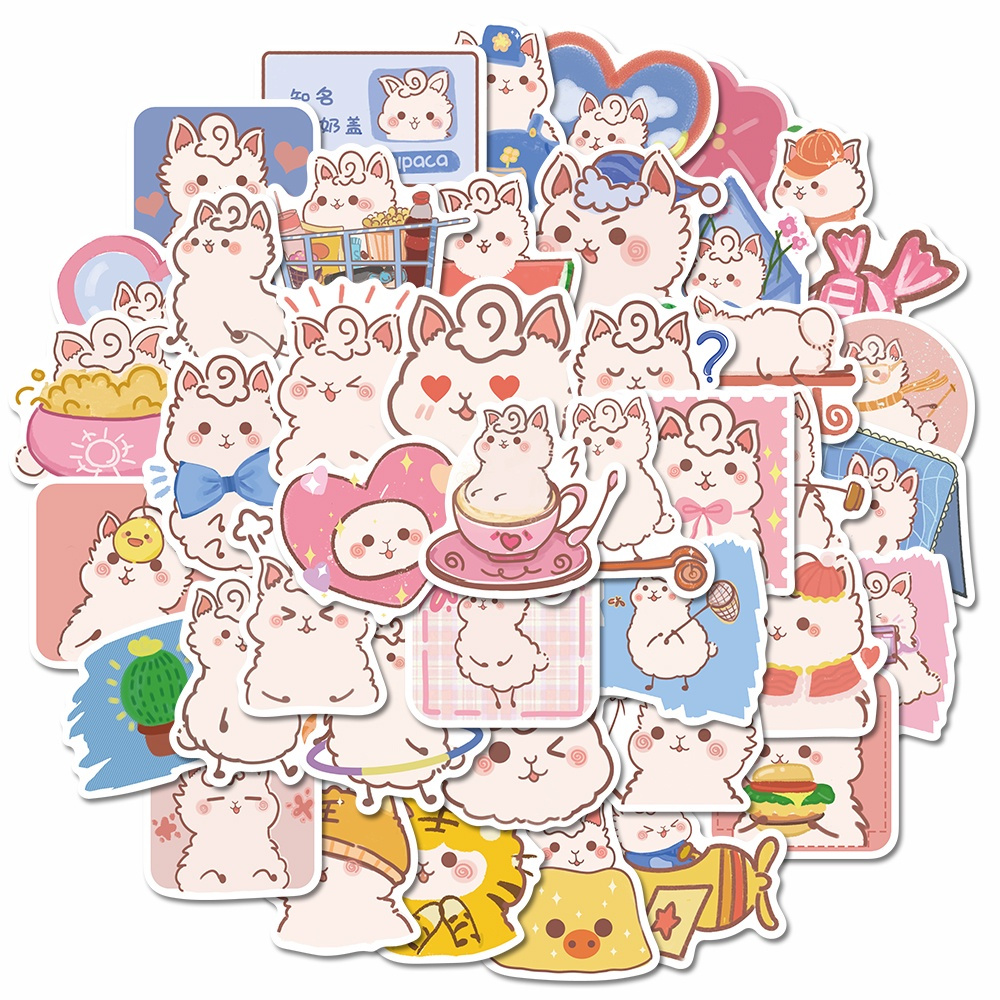 ALPACA PINK Cat Stickers Premium WaterProof Stickers มี 24 ชิ้น