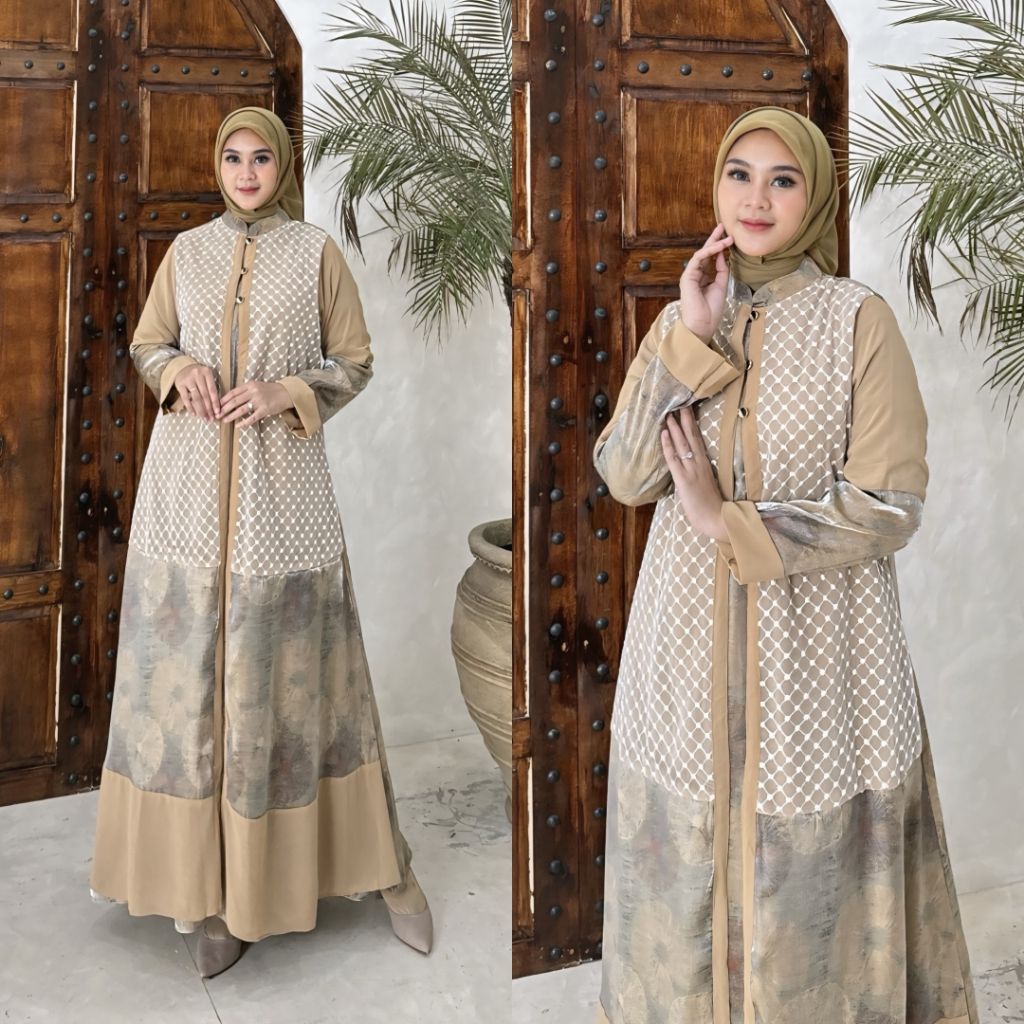 ชุดเดรสเอเวลิน [LD110 PB 140] | Gamis Material Ceruty Mix Shimmer Silk Tille Premium