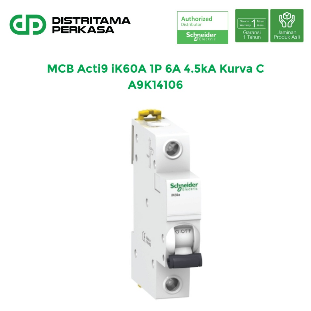 Schneider MCB Acti9 iK60A 1P 6A 4.5kA Kurva C - A9K14106