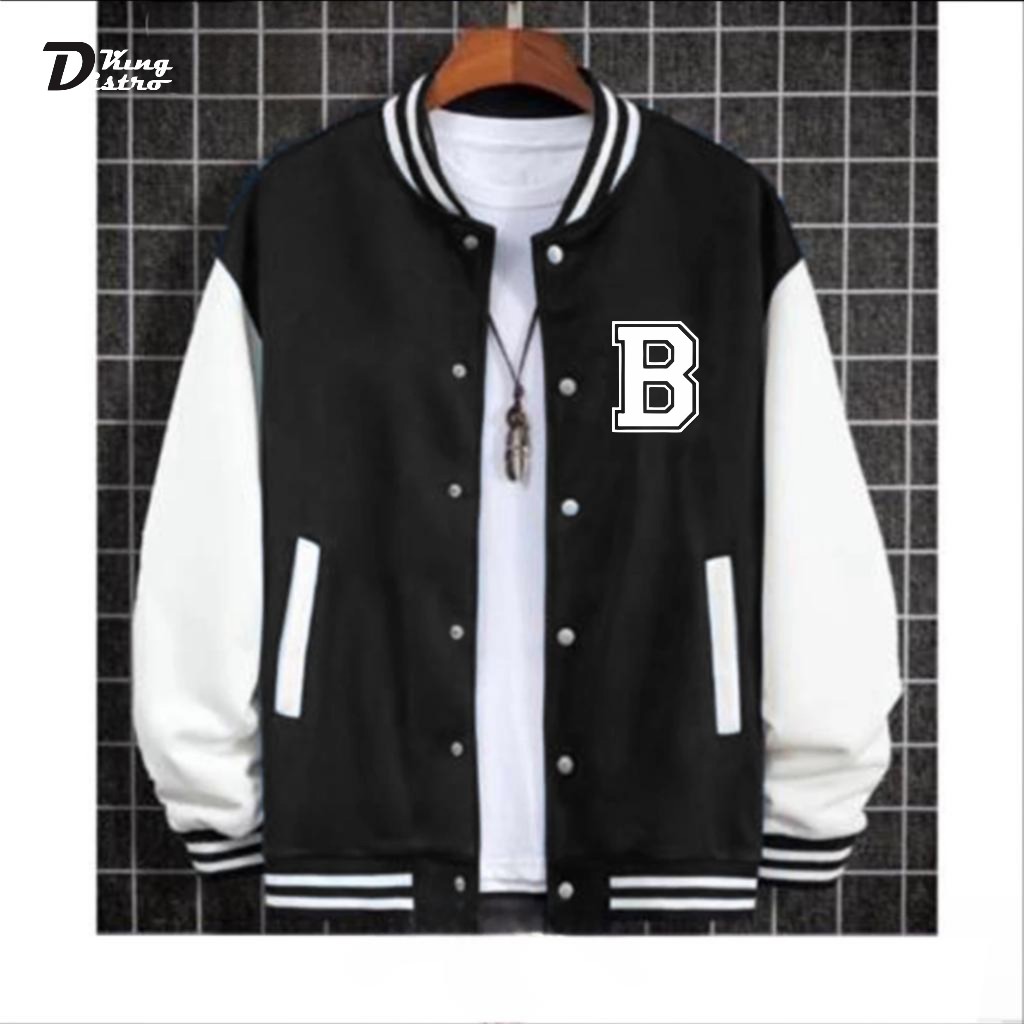 !! Varsity Baseball Jacket Button FONT B WHITE Premium Button Baseball Jacket ผู้ชายผู้หญิงล่าสุดเสื