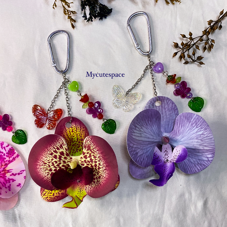 BAG CHARM ORCHID KEYCHAIN ORCHID FLOWERS ORCHID CARABINER