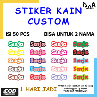 Isi 50 Pcs Stiker Kain Custom Label Nama Baju Setrika Cutting Outline Bisa Untuk Dua Nama