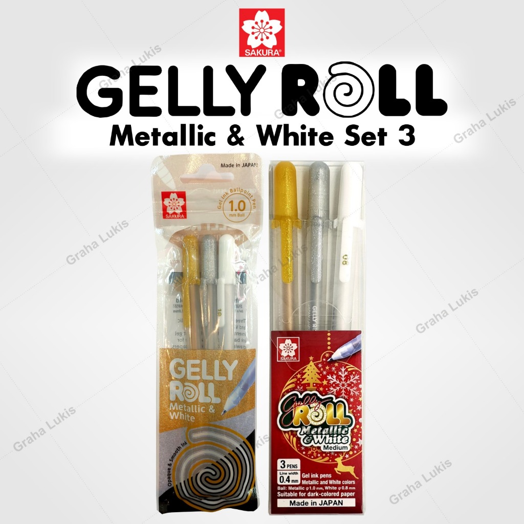 Sakura Gelly Roll Metallic and White Color Gel Pen Medium Set 3 ชิ้น