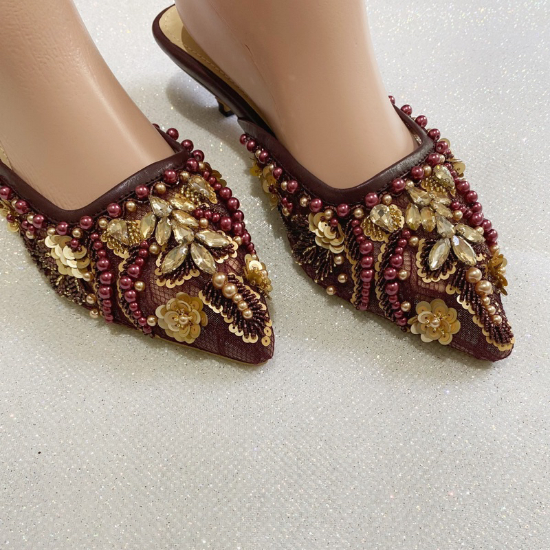 PEONY BURGUNDI WEDDING SHOES WEDDING SHOES รองเท้าปาร์ตี้