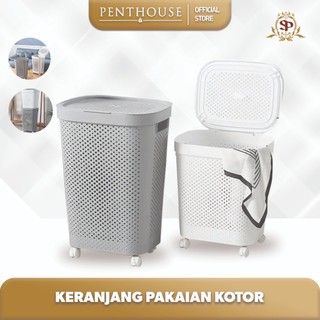 Tempat Keranjang Baju Kotor Storage Box Laundry dengan Roda + Penutup I Rak Baju Lipat 5480-5481