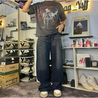 Baggy loose Retro whisker Jeans Unisex lowwaist Haightwaist Celana Scena Gombrong Jumbo Oversize premium korean style