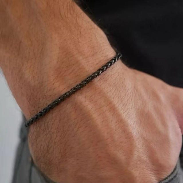 ROLO 3MM FULL BLACK TITANIUM CHAIN BRACELET สําหรับผู้ชายและผู้หญิง