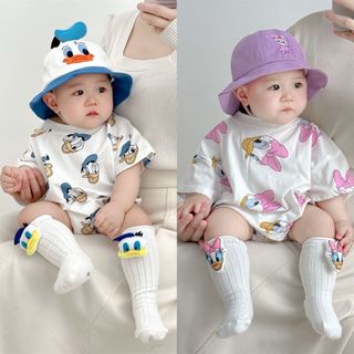 Donald Daisy Romper Set Topi + Kaos Kaki / Romper Jumper Bayi Laki Perempuan Karaktek Lucu