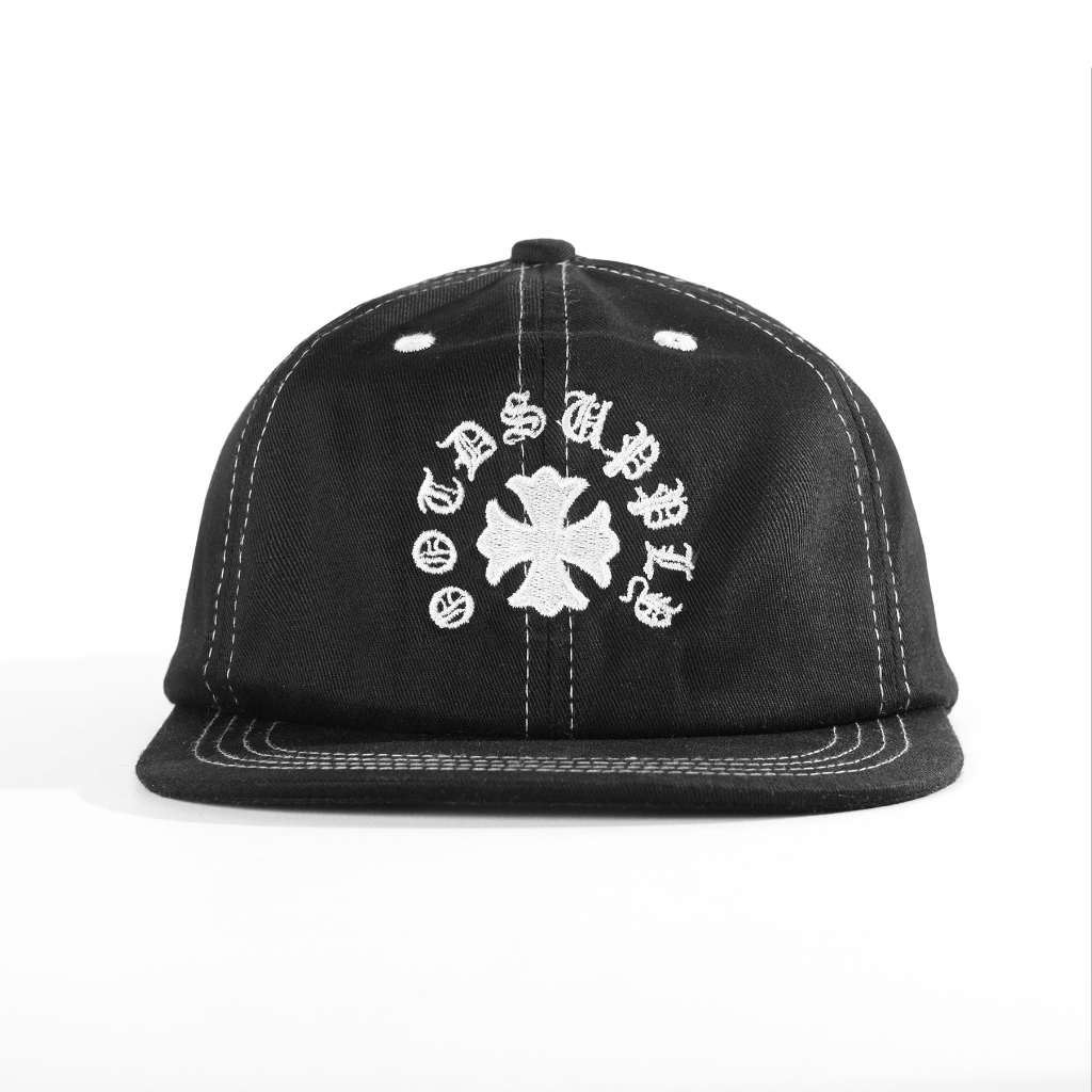 OOTDPLY หกแผงหมวก Twil Bordir Mystic Relic เย็บปักถักร้อยสีดํา I หมวก Twill Stitch ผู้ชายและผู้หญิง 