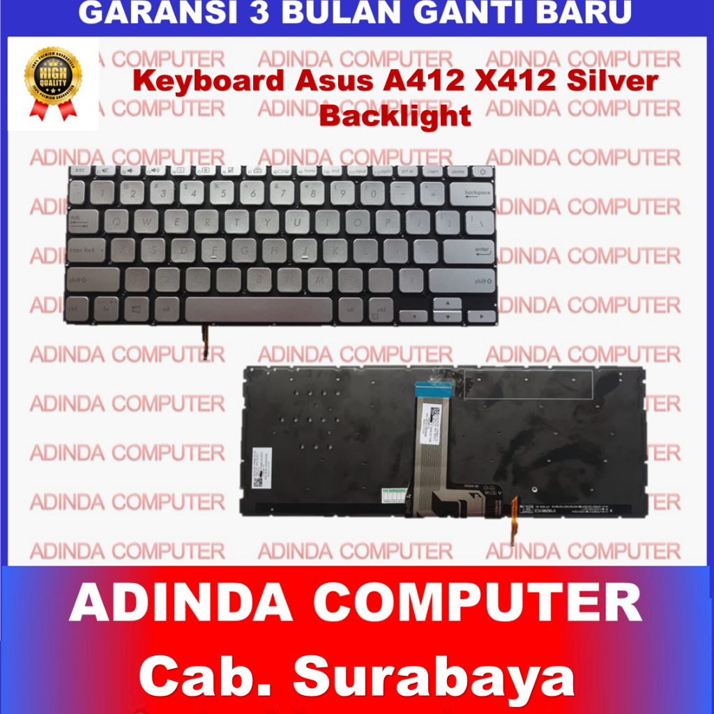 Asus A412 X412D X412DA X412DK X412EA X412F X412FA X412FJ X412FL X412U X412UA คีย์บอร์ดแบ็คไลท์สีเงิน