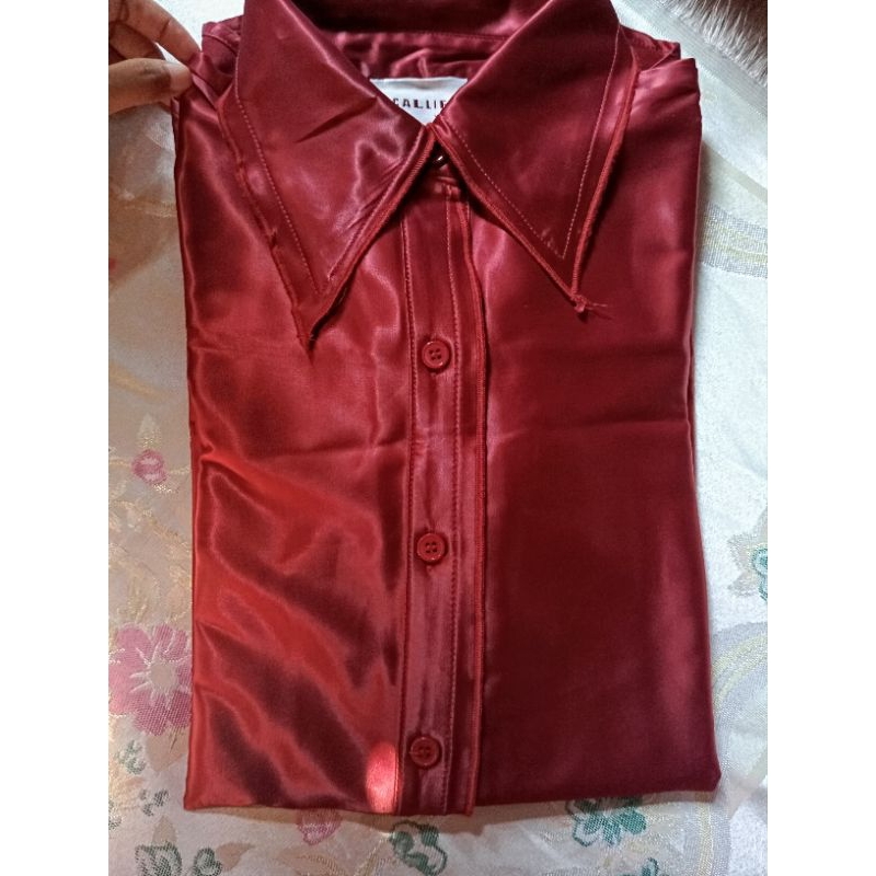 KEMEJA PRELOVED CALLIE MAROON SILK SATIN SHIRT UK M
