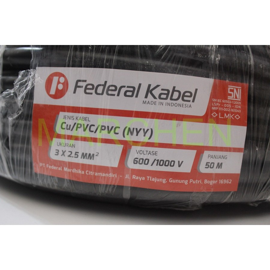 NYY 3x2.5 สายเคเบิลสายไฟเดี่ยวไม่ใช่การแกว่ง 3x2.5 FEDERAL / MAKITA สีดํา