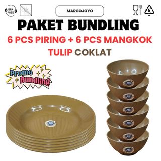 PAKET BUNDLING ISI 12 PCS(1LUSIN) 6PCS PIRING PLASTIK JKS COKLAT+6PCS MANGKOK TULIP COKLAT