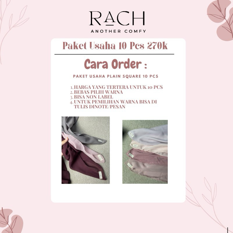BUSINESS PACKAGE 10 ชิ้น PLAIN SQUARE RACH HIJAB