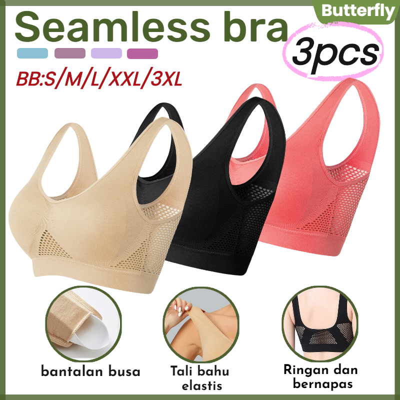 3PCS Seamless Jumbo Bra ผู้หญิงลวดฟรี Push Up braa Gym โยคะเสื้อกล้ามกีฬา BH S6