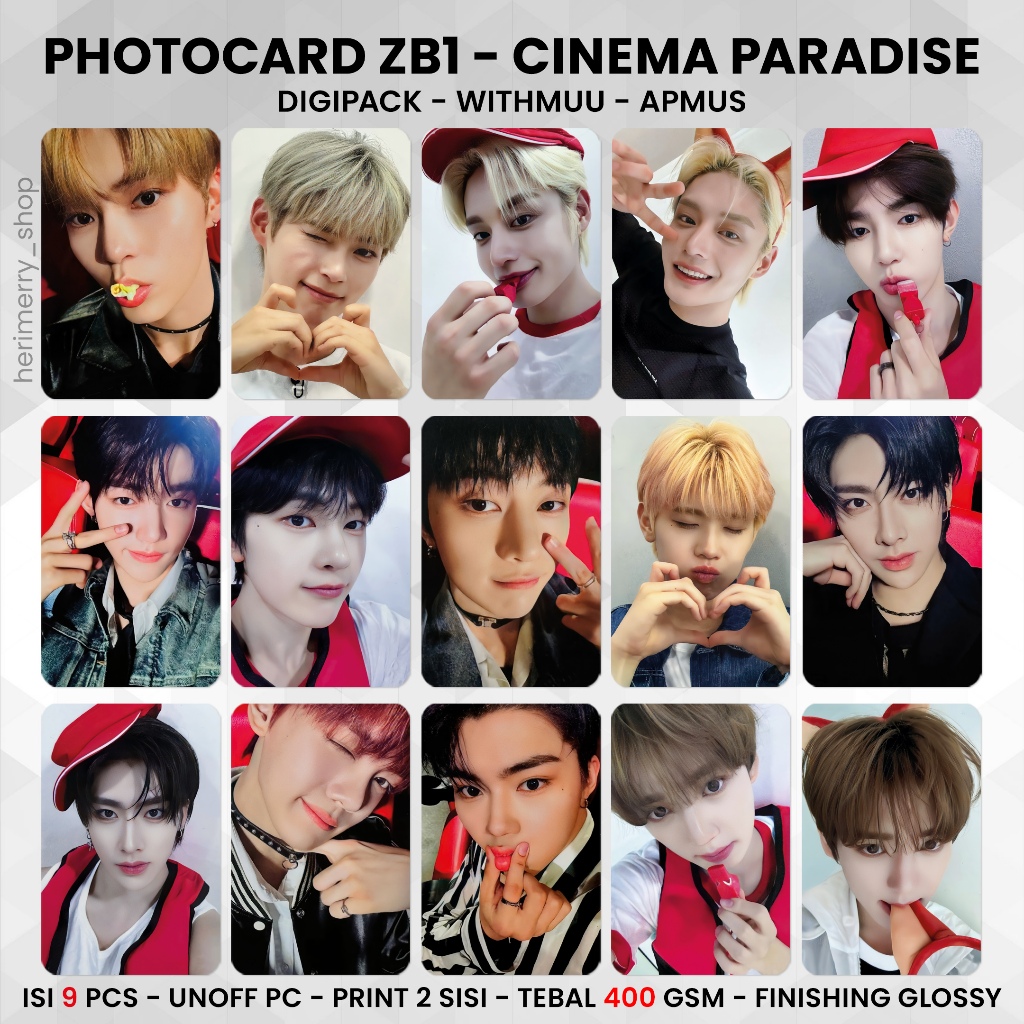 (CONTENTS 9 ชิ้น) ZEROBASEONE ZB1 CINEMA PARADISE Photocard - PC พรีเมี่ยม 2 ด้าน Kpop Card Merch Un