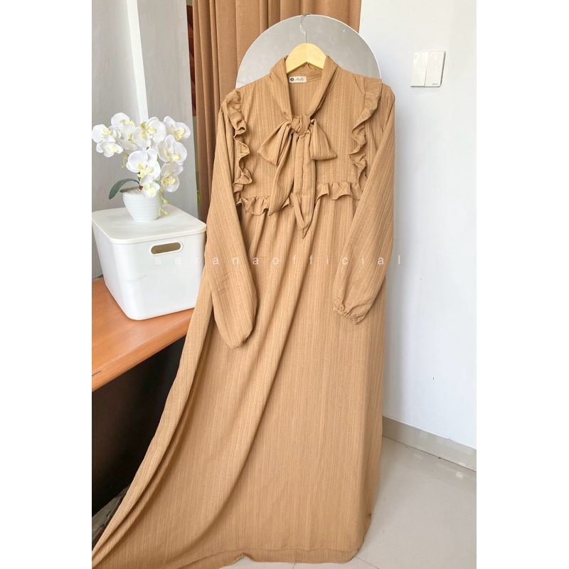 Serana Ofc - ชุด Jenna Gamis Maxi Lady Crush Zara ผ้าพันคอสายคล้องคอ Ruffle อินเทรนด์ Eid Bukber สีข