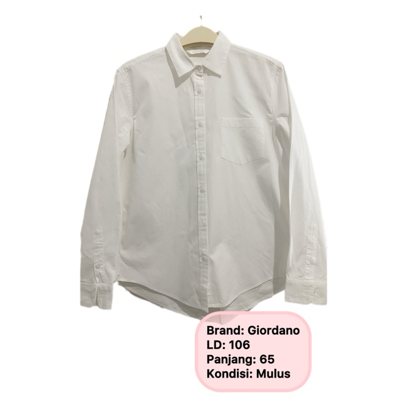 KEMEJA PUTIH KATUN Preloved เสื้อเชิ้ตแขนยาวสีขาวเต็มกระดุมผ้าฝ้าย Geordano