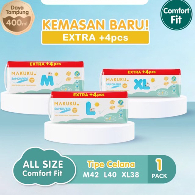 [ PLUS 4 แพ็ค ] Makuku Comfort Fit Jumbo Packaging M42, L40, XL38 กางเกง