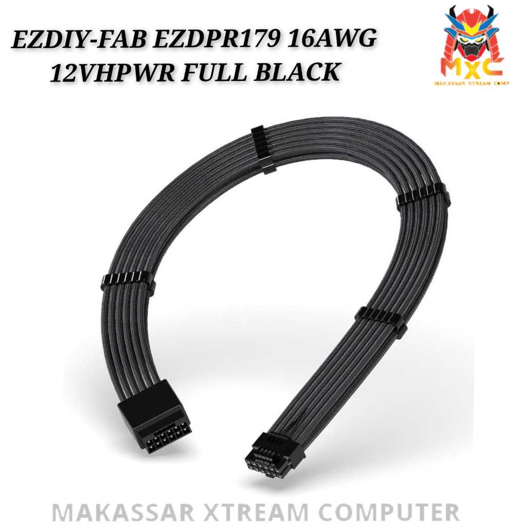 EZDIY-FAB EZDPR179-9 16AWG 12VHPWR สายต่อชายกับหญิง - สีดํา