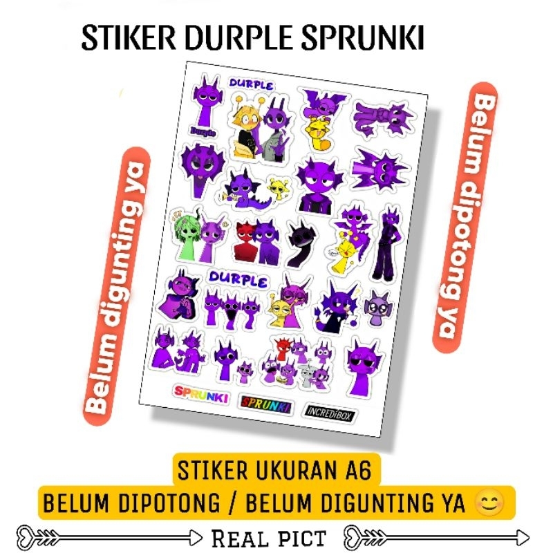 สติ๊กเกอร์ DURPLE SPRUNKI / สติ๊กเกอร์ไวนิลขนาด A6 / สติ๊กเกอร์ / สติ๊กเกอร์น่ารัก