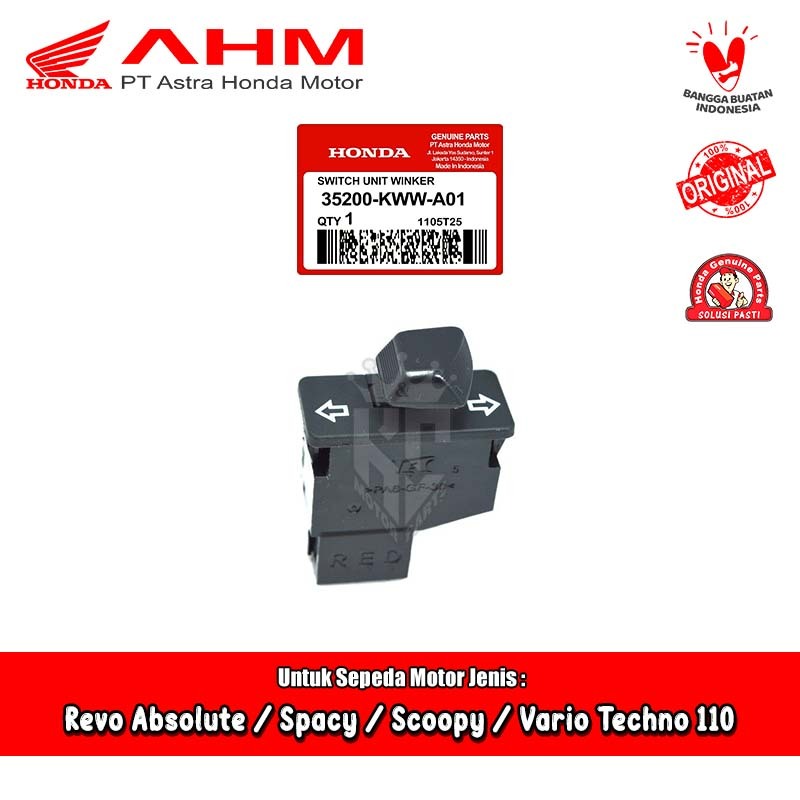 TOMBOL ปุ่มสวิตช์ไฟเลี้ยว Revo Absolute BeAT Spacy Scoopy Vario Techno Blade Original AHM 35200-KWW-