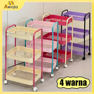 Trolly Rak Penyimpanan 3 Tingkat/4 Tingkat Warna Macaron Susun Storage Rak Steel Multifungsi Dengan Roda Perlengkapan Rumah Tangga Storage Trolley Wheels Rack CXW