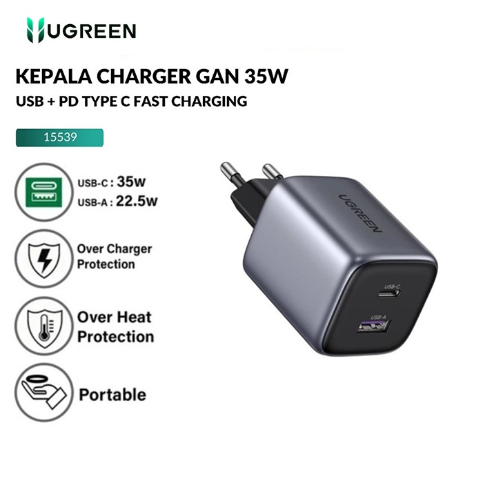 Ugreen หัวชาร์จ Nexode Gan Type-C+Usb-A 35W สีเทา 15539 รับประกันของแท้