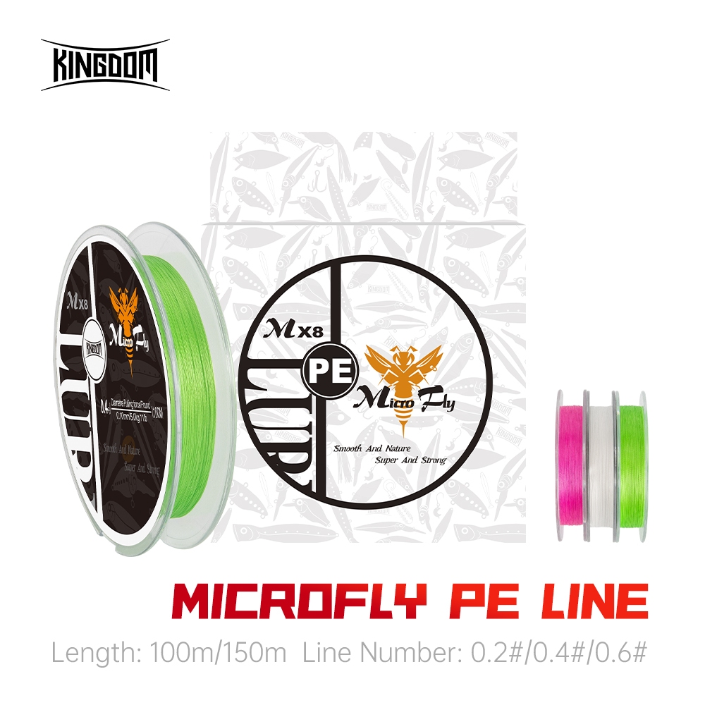 Kingdom MX8 Micro Fly THINNER สายตกปลา 100M 150M PE สายตกปลา 4 Strands 0.2 /0.4 /0.6 Far Casting ระย