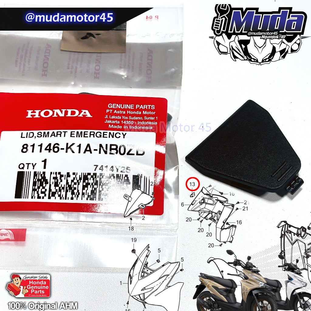 EMERGENCY KEY COVER BEAT 2024 2025 DELUXE STREET GEN 2 BEET K1AL BIT MBIT 81146-K1A-NB0ZB-NB0ZA K2S 