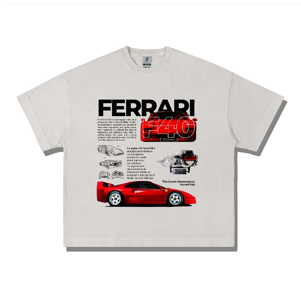 Boxy Fit Ferrari F40 เสื้อยืดโอเวอร์ไซส์สไตล์วินเทจ