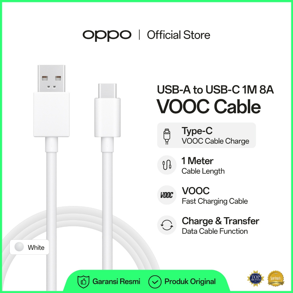 Souyoun - สาย OPPO VOOC USB-A ถึง USB-C 1m 8A DL129 สีขาว