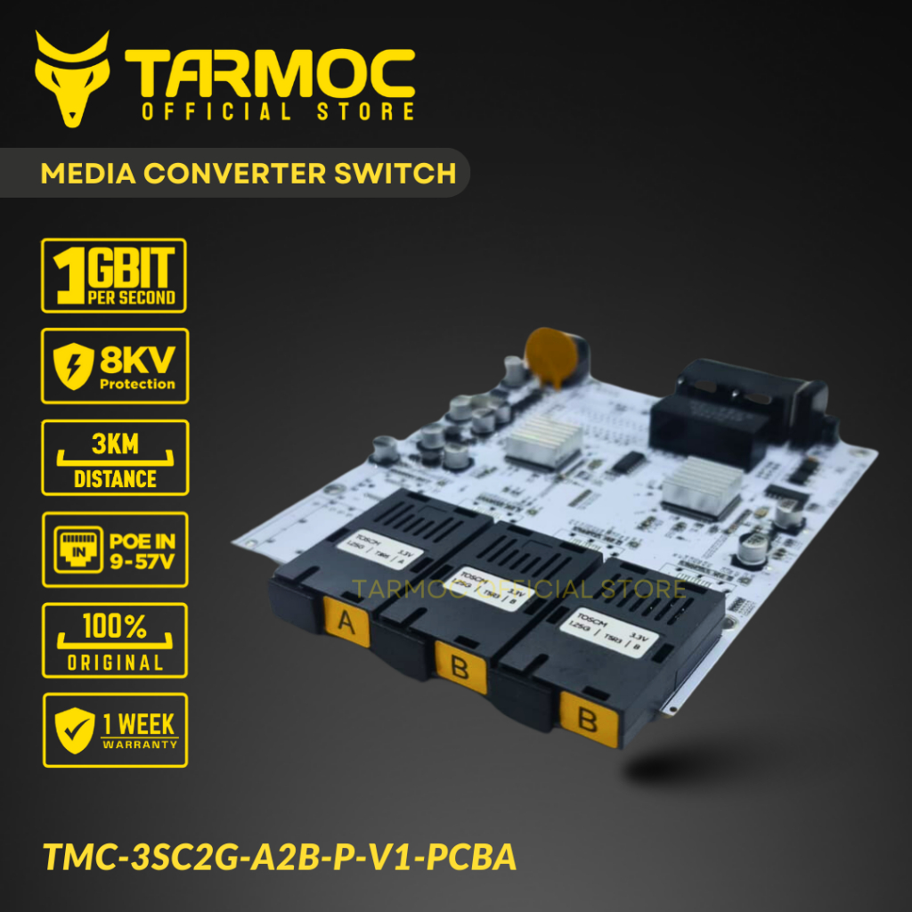 Tarmoc TMC-3SC2G-A2B-P-V1-PCBA | Media Converter Switch 3 FO 2 LAN Gigabit POE IN 9-57V (บอร์ด)