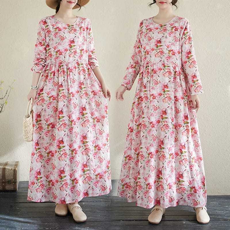 LC1920 Premium Oversize Dress Thin Floral Fashion Retro ล่าสุด