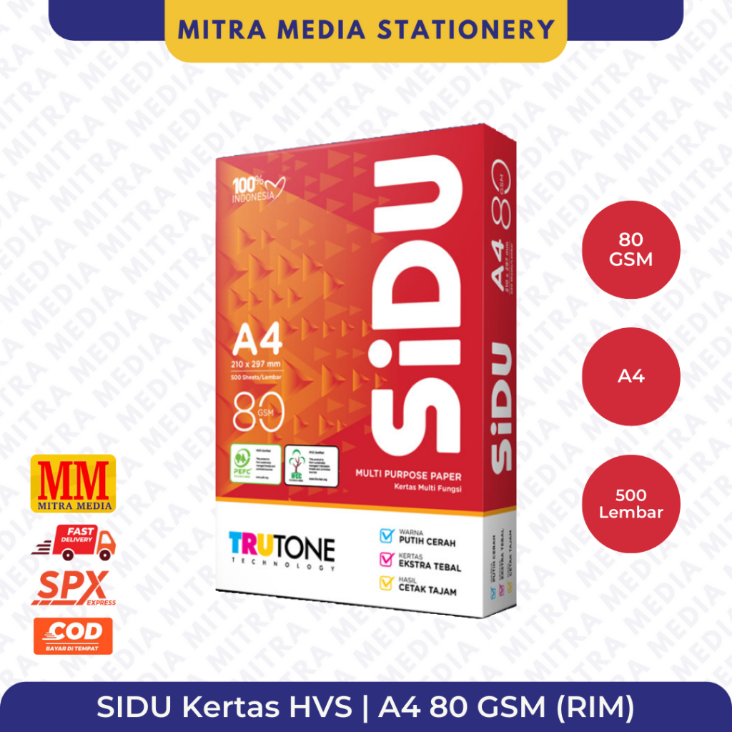 Sinar Dunia SIDU A4 80 GSM Gram HVS Paper / A4 80 GRAM Paper / Photocoopy Paper / RIM / 500 แผ่น