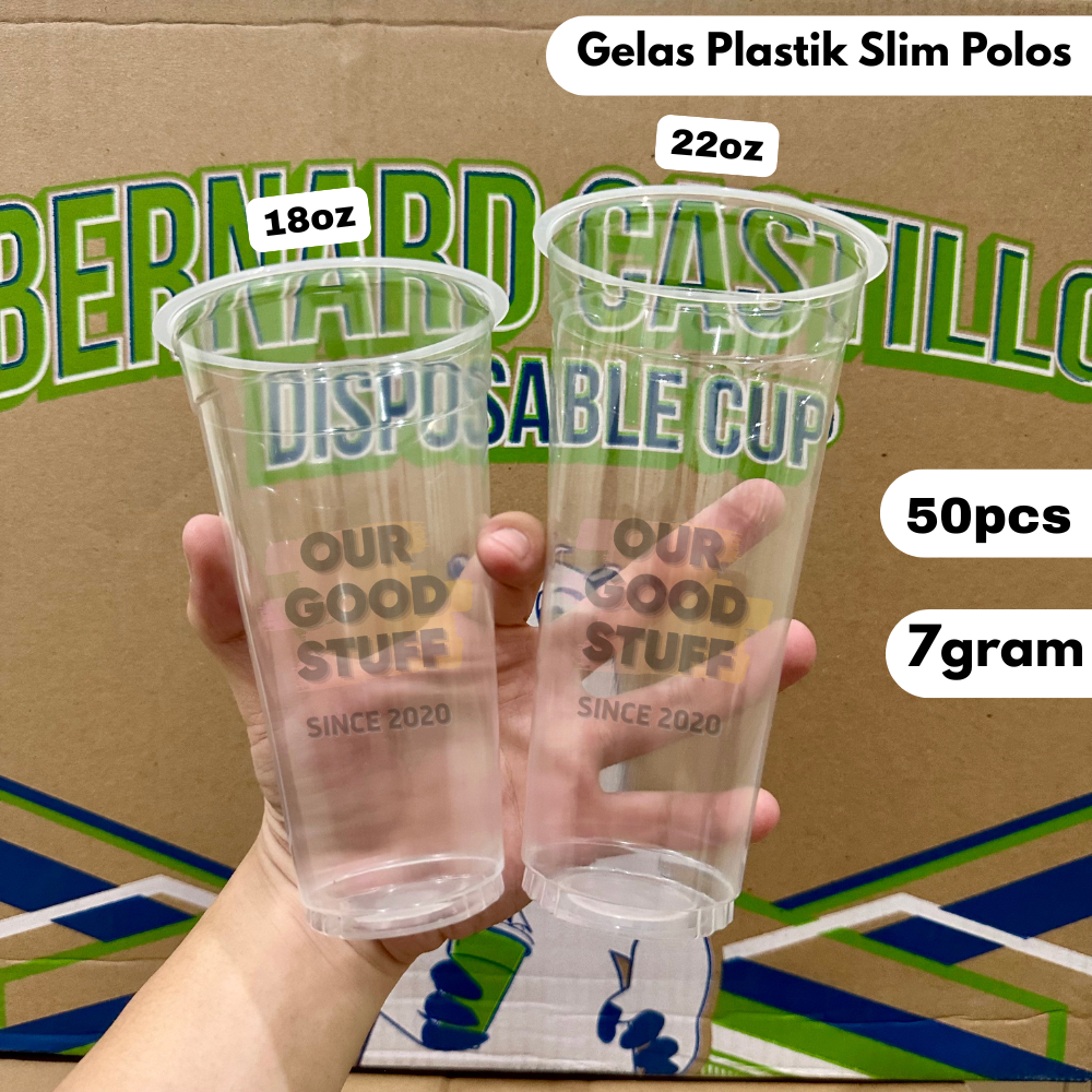 Castilo Bernard ถ้วยพลาสติก 18oz 22oz Slim Flat 50pcs 7gram/Slim Clear Flat Cup 18oz 22oz Slim / Cle