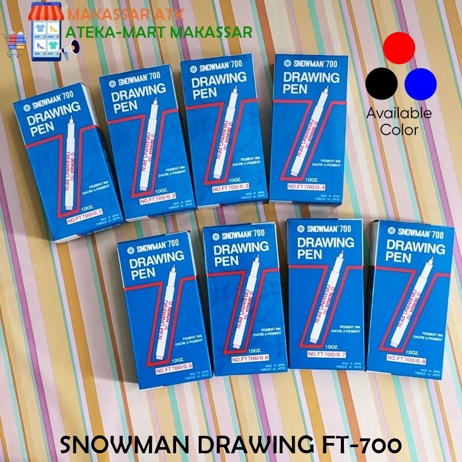 MERAH [BOX/12PCS] SNOWMAN DRAWING PENS BLACK BLUE RED DRAWING PENS