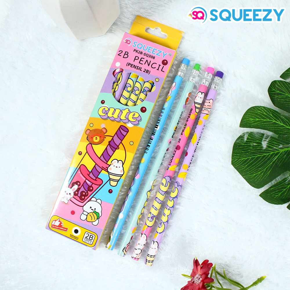 ดินสอ LSN / 12 ชิ้น Squieezy PK2B-SQ308 น่ารัก + ยางลบ