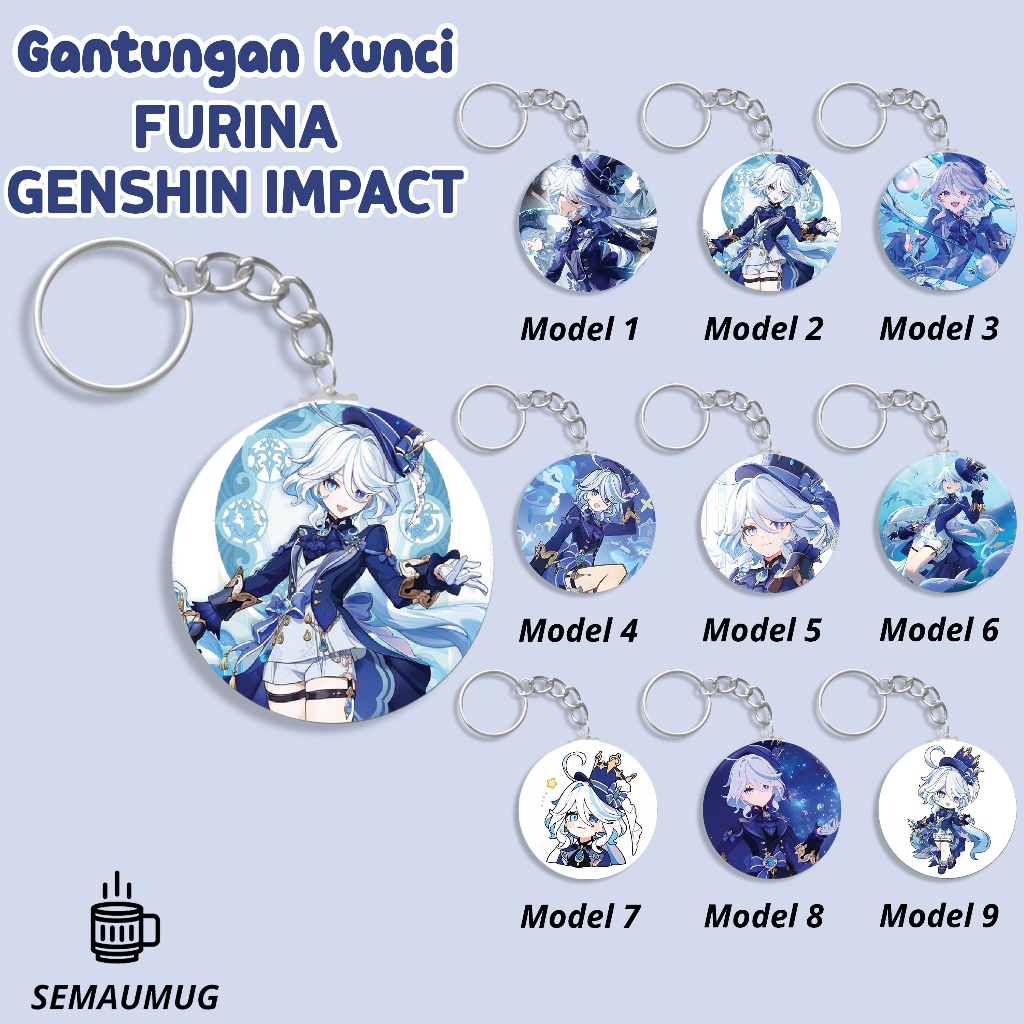 GANTUNGAN FURINA GENSHIN IMPACT พวงกุญแจน่ารักอะนิเมะรอบพวงกุญแจของขวัญพิมพ์ที่กําหนดเอง