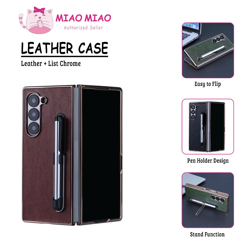 กรณีปลอกสําหรับ Samsung Galaxy Z พับ 4 Z พับ 5 Z พับ 6 / ZFold4 ZFold5 ZFold6 หนังรายการ Chrome พร้อ