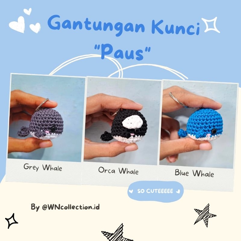 GANTUNGAN KNITTED WHALE KEYCHAIN / KNITTED ORCA WHALE / WHALE KEYCHAIN