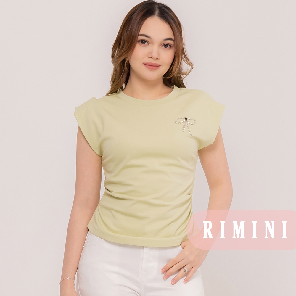 RIMINI - เสื้อเชิ้ตแขนสั้นลําลองสําหรับผู้หญิง Coquette Rhinestones ขนาด XS-XL - Heejin Top CC30795-