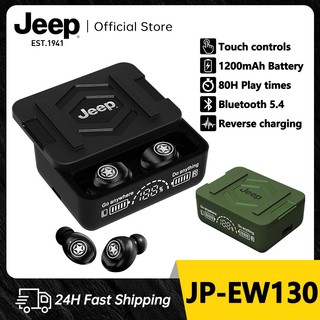 Jeep EW130 TWS Bluetooth 5.4 Headphone Nirkabel dengan Kotak Pengisian 1200mAh, Pengisian Mundur, Daya Tahan 80 Jam, Cocok untuk Gaming, Kerja, dan Travelling
