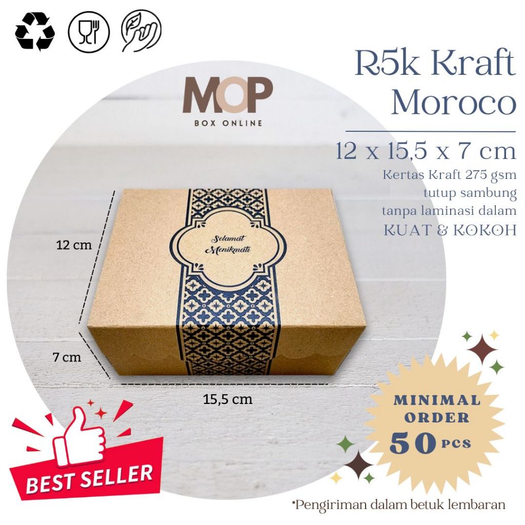 กล่องเค้ก R5 คราฟท์ MOROCO 12x16 กล่องขนมกล่องเค้กขนมปังกล่องขนม 16x12 กล่องสีฟ้า Hampers โมเดิร์นคว