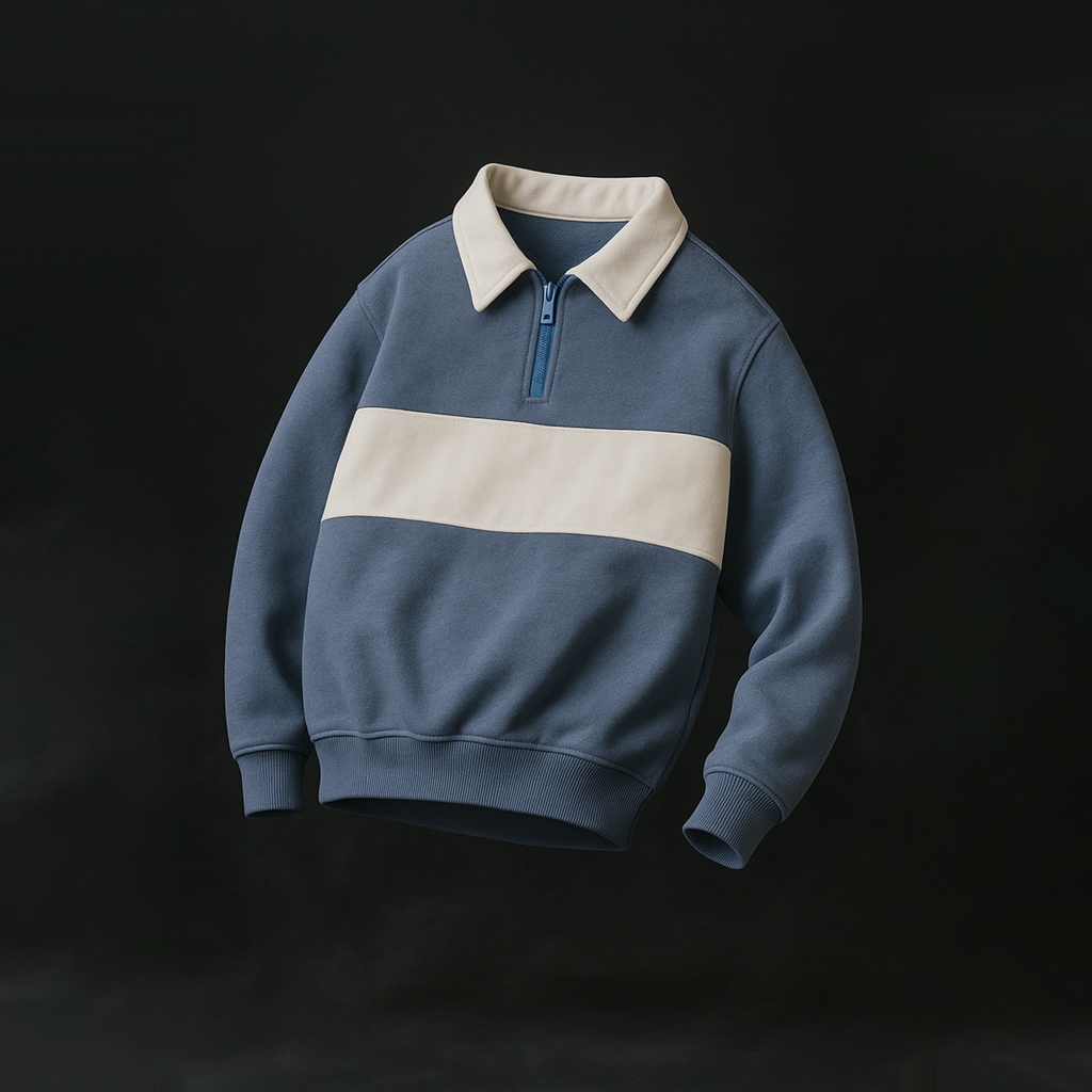 LASTKISS Classic Polo Half Zip Rugby Basic Sweater – Blue & White
